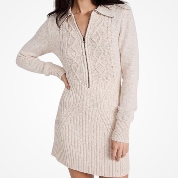 Free People Dresses & Skirts - Free People Chunky Cable Knit Zipper Front Sweater Dress Beige XS Academia Boho